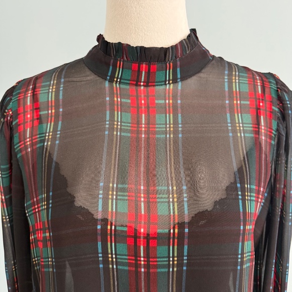 J.Crew Women’s Ruffleneck top in Stewart tartan chiffon Size S - Picture 5 of 11